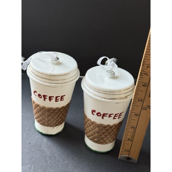 Coffee Lover Christmas To Go Cup Hanging Ornament Set (2) Whimsycore - Picture 4 of 5